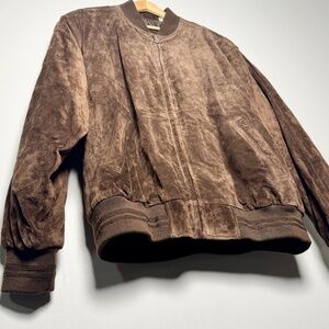 Vintage Roundtree & Yorke Men’s Suede Leather Rich Brown Baseball Bomber Jacket